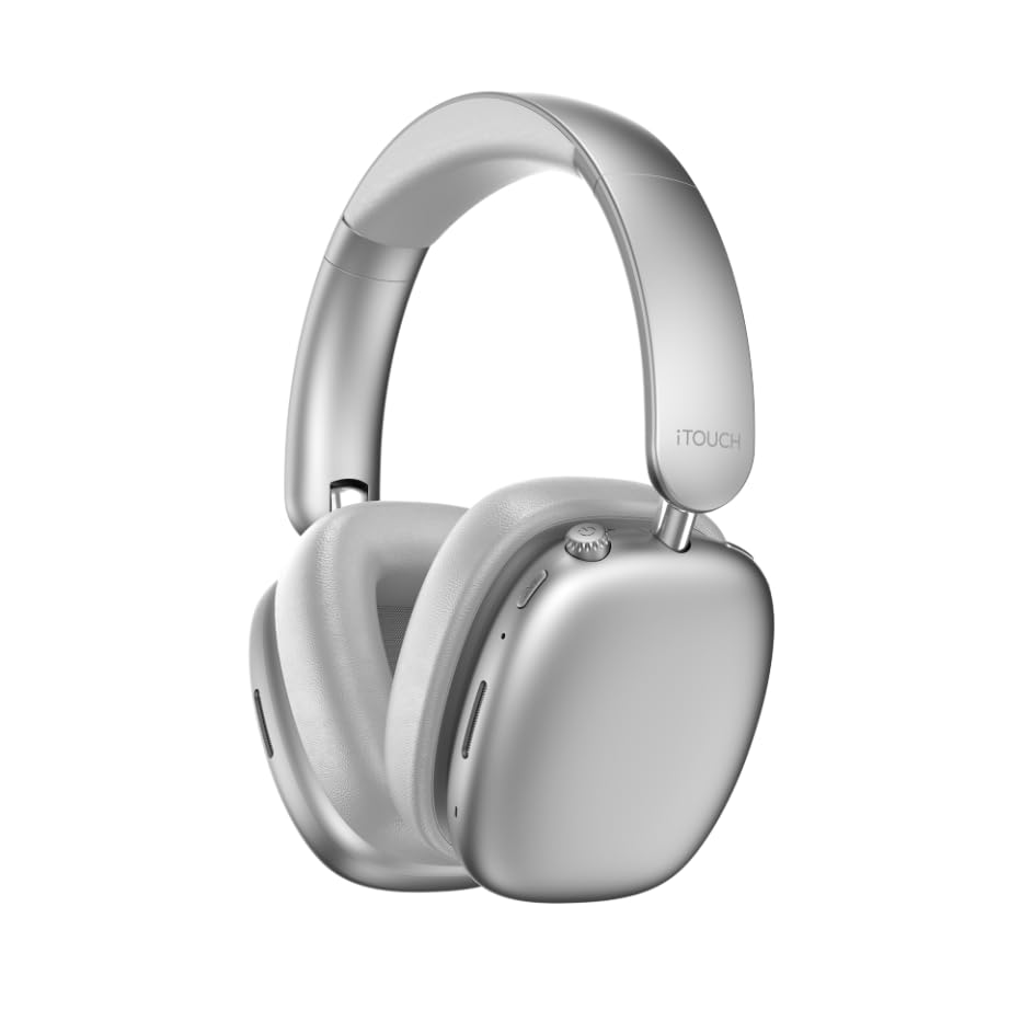 Silver headphones on a white background